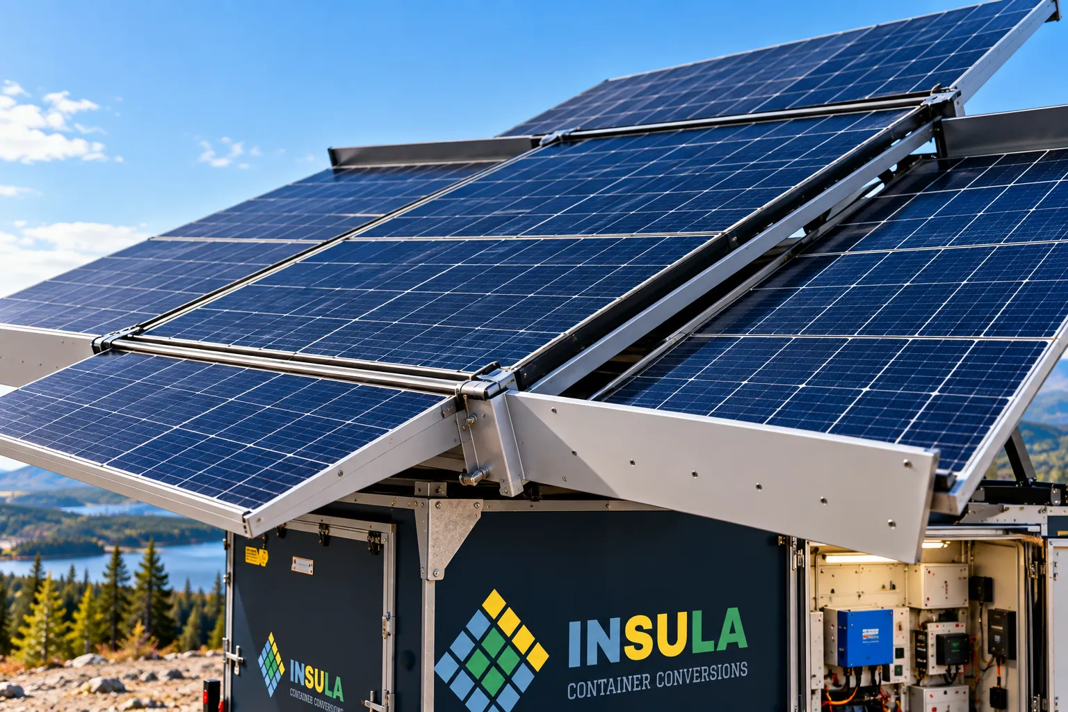 Close-up of the Insula foldable solar array deployed on a trailer