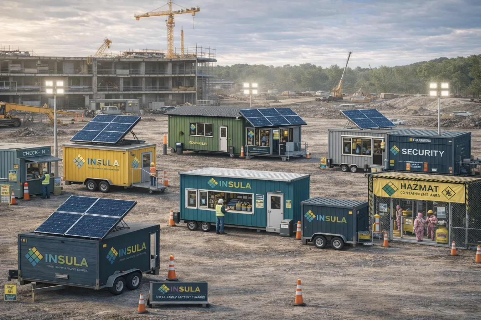 Insula mobile units deployed across a work site