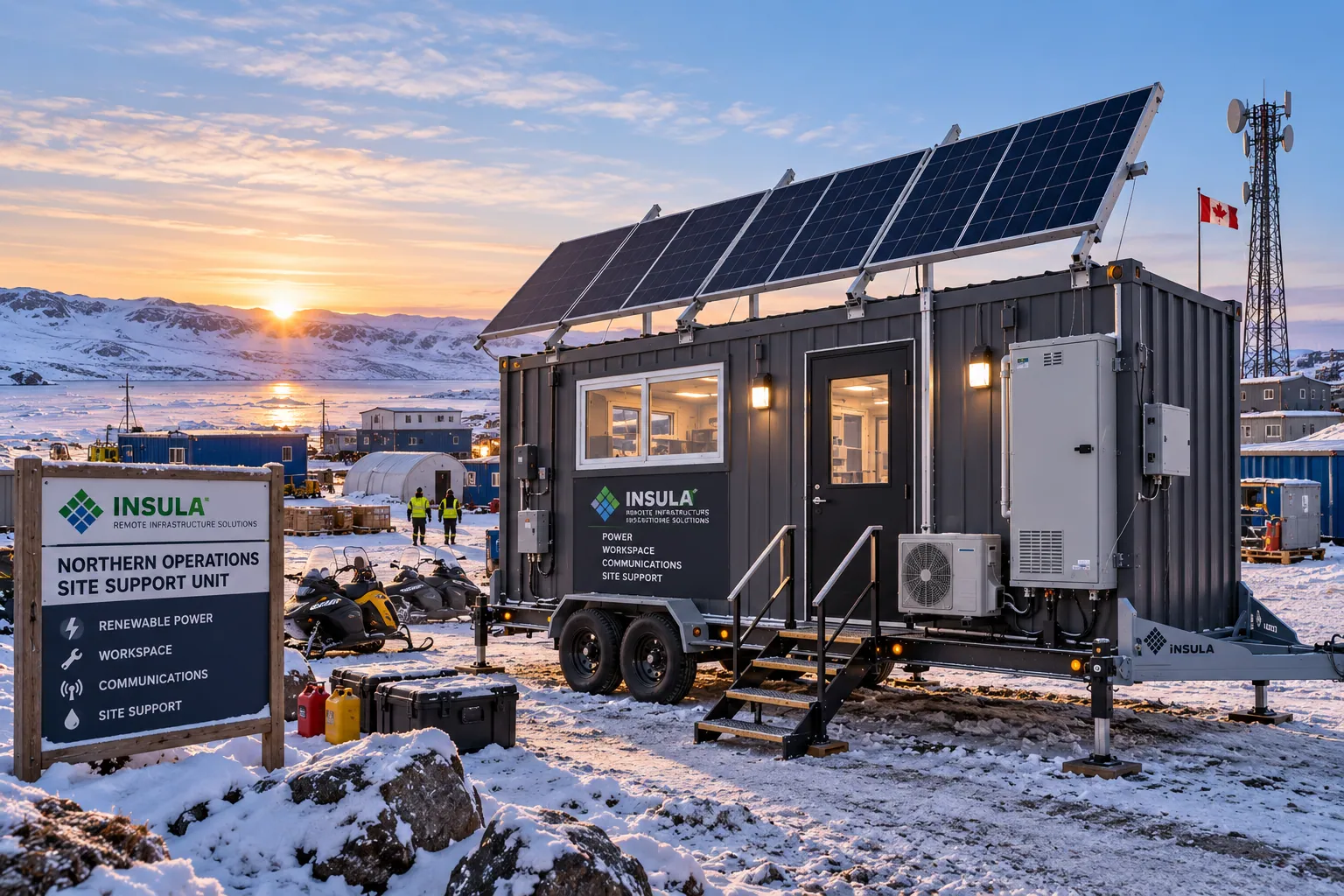 Insula northern operations site support unit on a trailer with solar panels